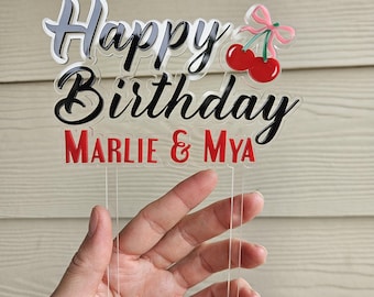 Cherry theme Cake Topper, Personalized, Cake Decor, Birthday Cake