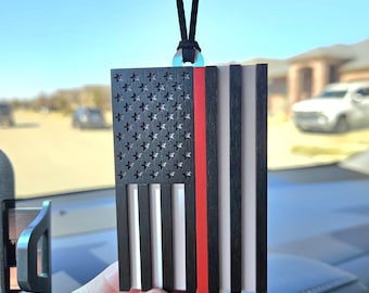 USA Flag Thin Line, American Flag, Car Charm, Rear View Mirror Ornament