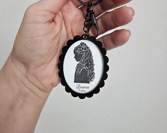 Custom Silhouette Keychain, Double Tone Acrylic, Personalized Keepsake, Gift for Mom