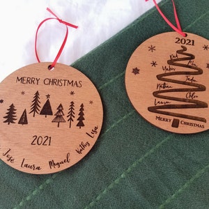 Family Christmas Ornaments , Personalized, Laser Engraved, Wood ornaments