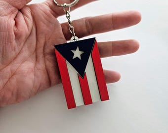 Puerto Rico Flag Keychain - Boricua Pride Wooden Keyring