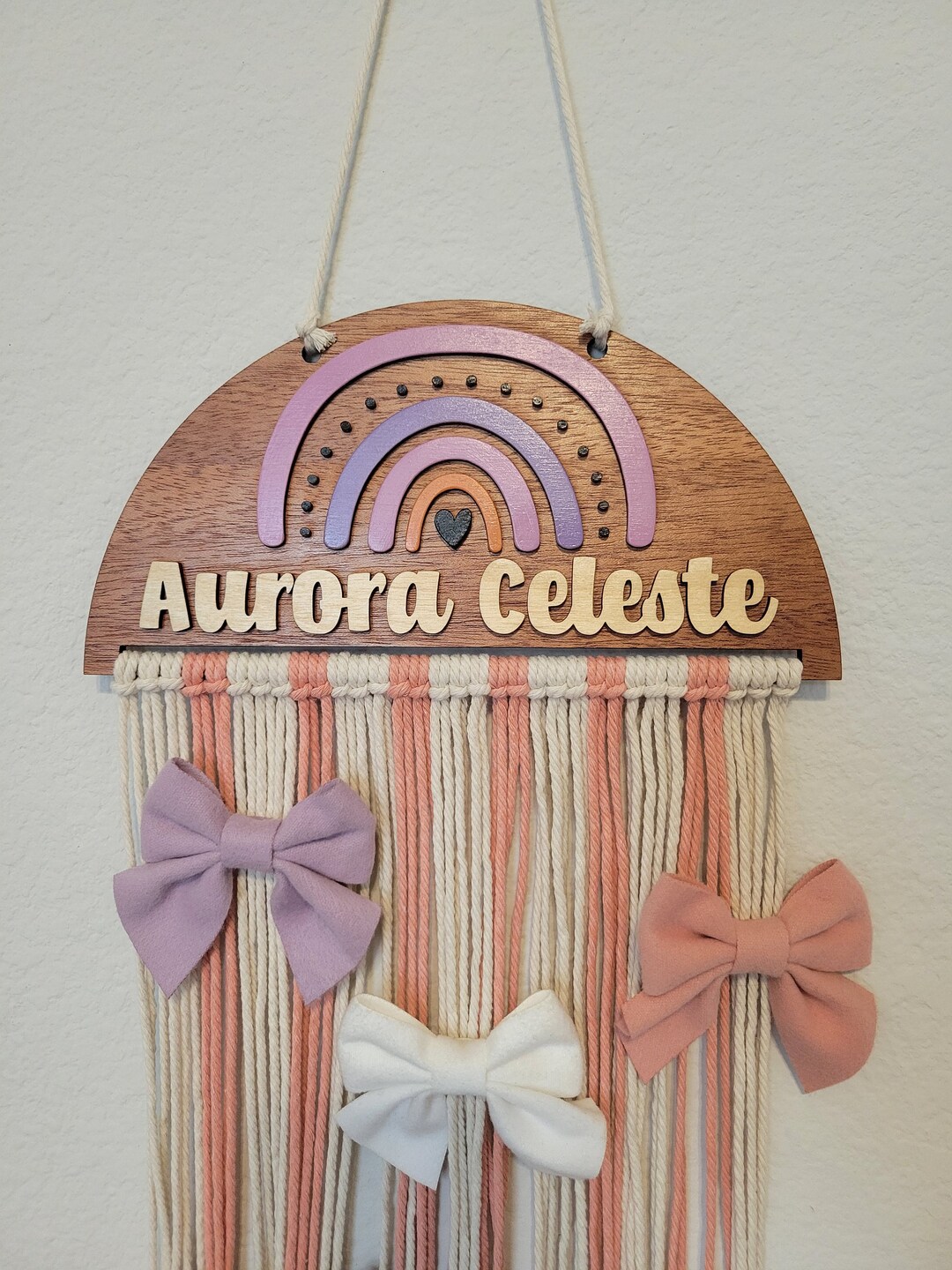 Rainbow Bow Holder, Macramé Bow Holder, Baby Girl Nursery, Nursery Boho