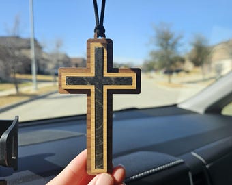 Rear view mirror wooden Cross, Car Ornament, Car charm, Car mirror hanger, Christian Gifts