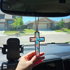 Stained Glass Cross, Rear view mirror ornament, Car Ornament, Car charm, Suncatcher, Car mirror hanger, Christian Gifts