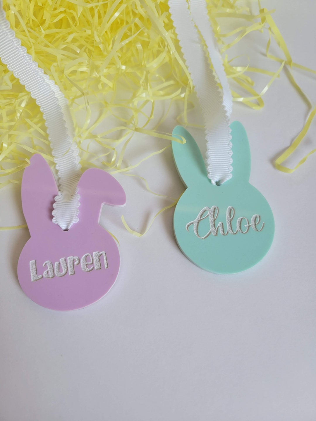Acrylic Bunny Name Tag, Engraved Easter Basket Tags Etsy