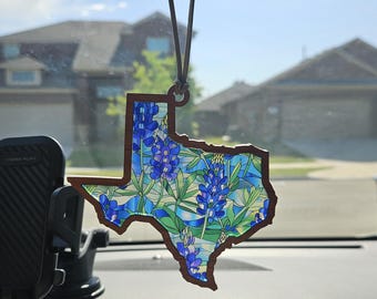 Texas Bluebonnets Suncatcher, Stained glass acrylic car charm, Texas  Car charm, Rear view mirror ornament, Car Ornament, Texas Ornament