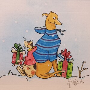Aquarell Illustration Windhund Katze