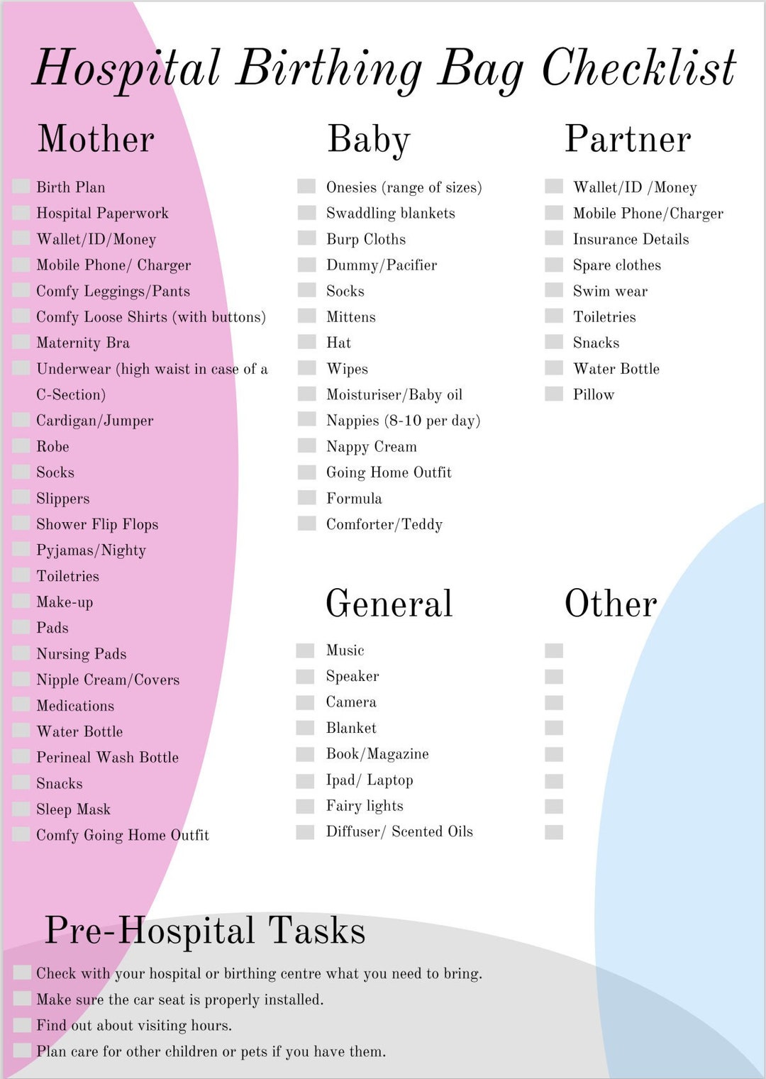 Complete Hospital Birthing Bag Checklist Musthaves for a Stressfree