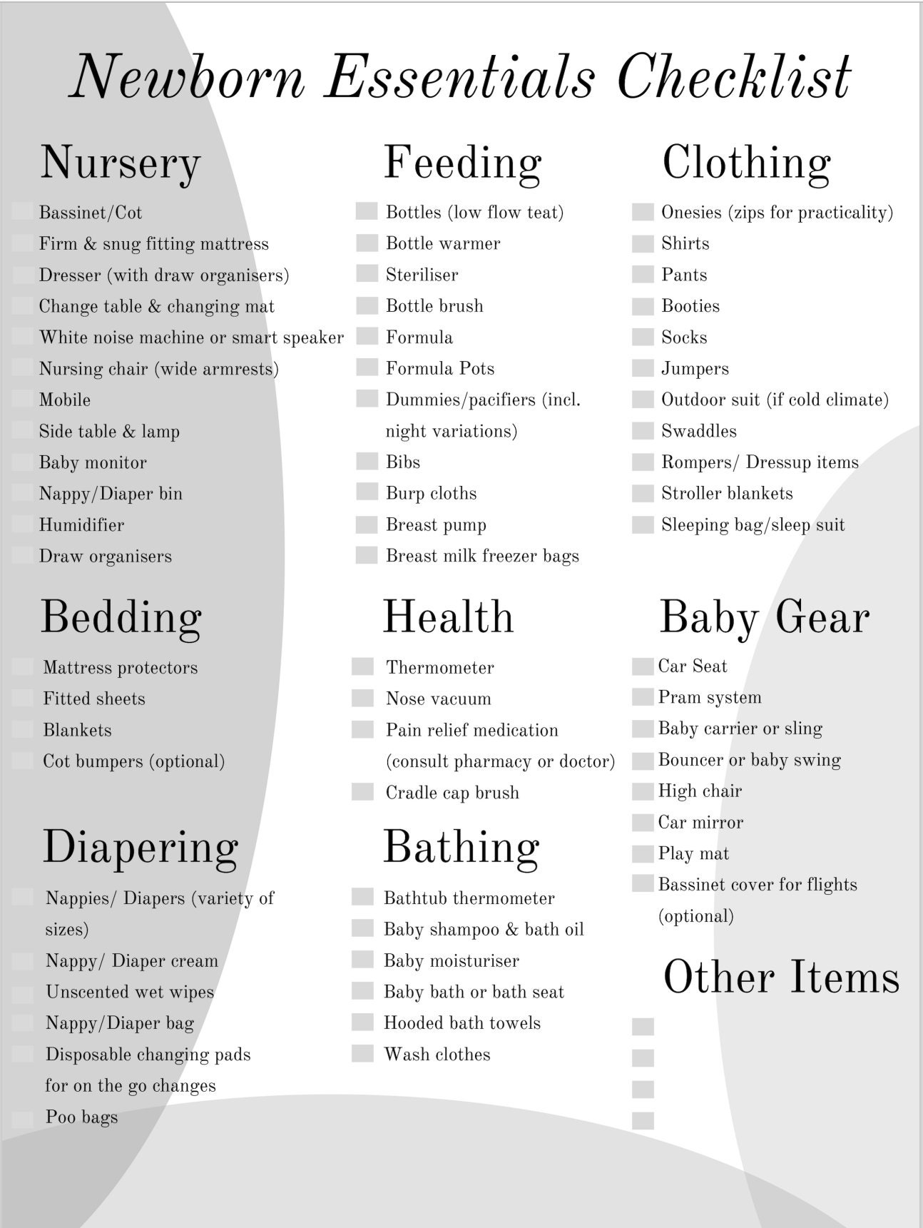 The Ultimate New Parent Checklist Nursery, Clothing, Feeding and Baby