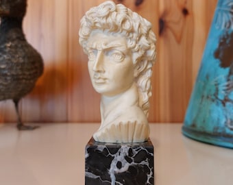 Antique David Bust Sculpture Statue by Michelangelo from the 1970s - Alabaster on Marble