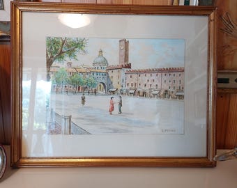 Antikes Gemälde aus den 1960er Jahren von G. Perini (Mantua) - Aquarell, 48 x 37 cm
