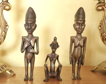 Afrikanische Bronzeskulpturen, Ere Ibeji, Nigeria, 1950er Jahre, Fruchtbarkeitssymbole der Yoruba – Komplettes Set