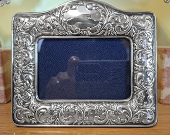 1980s Solid 925 Silver Photo Frame for 6x9cm Photos - Victorian - Horizontal