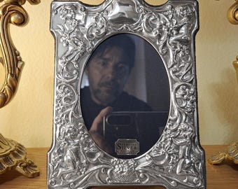 CARRS - 1990s English Solid 925 Silver Photo Frame for 9x12cm Photos - Victorian Style