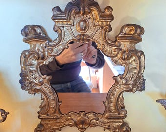Antiker venezianischer Cartagloria-Spiegel aus Metall und Holz, Rokoko-Stil, 1940er Jahre, 32 x 28 cm