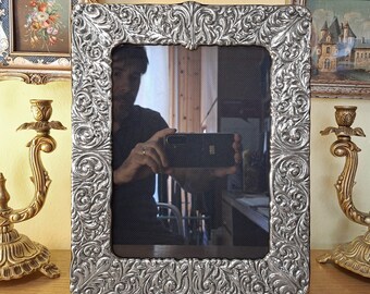 925 Solid Silver Photo Frame from the 1980s for 18x24 cm photos - Baroque Style - Florence