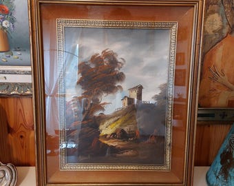 Antikes Gemälde aus den 1960er Jahren, signiert, italienische Landschaft, Öl auf Leinwand – 55 x 45 cm