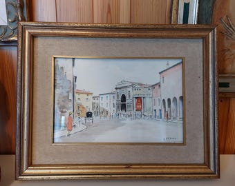 Antikes Gemälde aus den 1960er Jahren von G. Perini, Mantua – Aquarell, 44 x 34 cm