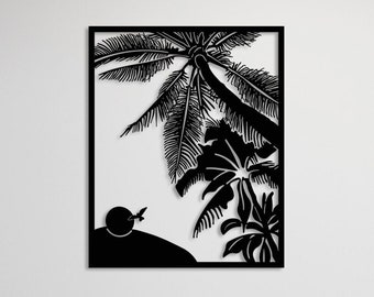Metal Wall Decor, Metal Palm Wall Decor, Metal Wall Art, Palm and Sun Wall Decor, Geometric Wall Art, Home Metal Decor, Home Tree Wall Decor