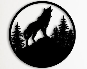 Metalen wolf muur decor, wolf muur kunst, wolf met gewei muur kunst, wolf metalen muur decor, huisdecoratie, wandkleden, cadeau voor dieren in het wild