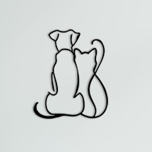 Metal Cat-Dog Decor, Minimalist Line Art, Home Wall Art, Metal Animal Wall Decoration, Interior Cat-Dog Design, Housewarming Gift, Cat-Dog