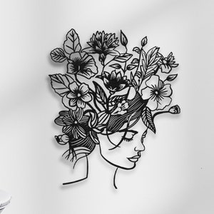 Line Wall Art, Flower Hair Woman Wall Decor, Women Metal Wall Decor, Minimalist Line Art, Home Metal Wall Art, Metal Line Art, Housewarming