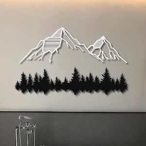Decorazione murale in metallo raffigurante montagne, decorazioni murali in metallo raffiguranti montagne e foreste, grandi decorazioni murali raffiguranti montagne, decorazioni in metallo raffiguranti colline, decorazioni per esterni raffiguranti natura e foreste