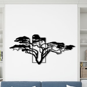Decorazione da parete in metallo, decorazione da parete in metallo con albero di acacia, decorazione da parete in metallo con albero, decorazione da parete in metallo con albero, arte da parete lineare, arte da parete in metallo con albero