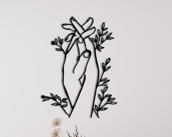 Metal Wall Decor, Hands whit Flowers Metal Wall Decor, Minimalist Line Art, Valentine's Day Gift, Hands Metal Wall Decor, Housewarming Gift