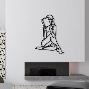 Line Wall Art, Metal Wall Decor, ,Woman Reading a Book Wall Decor, Home Wall Hangings, Geometric Wall Art, Home Art Decor,Housewarming Gift
