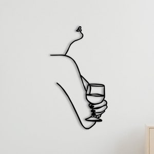 Woman and Wine Decor,Minimalist Line Art, Home Wall Art, Interior Design, Personalised Gift, Housewarming Gift, Naked body, Metal Wall Art