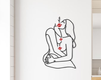 Adults, Line Wall Art, Metal Wall Decor, Metal Wall Art, Female Lovers Wall Decor, Wire Art Decor, Naked Woman Wall Decor, LGBT Wall Decor,