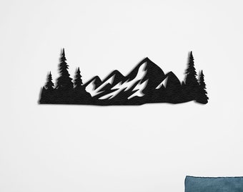 Metal Wall Decor, Metal Mountain Wall Decor, Metal Mountain and Forest Decor, Mountain Wall Art, Line Wall Art, Forest Home Decor, Metal Art