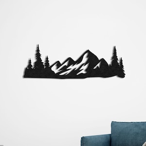 Decorazioni da parete in metallo, decorazioni da parete in metallo con montagne, decorazioni in metallo con montagne e foreste, arte da parete con montagne, arte da parete con linee, decorazioni per la casa con foreste, arte in metallo