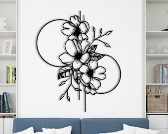 Metal Wall Decor, Metal Flower Wall Decor, Modern Wall Art, Metal Floral Wall Decoration, Wall Decoration with Floral Figures, Line Wall Art