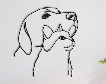 Metal Cat-Dog Decor, Minimalist Line Art, Home Wall Art, Metal Animal Wall Decoration, Interior Cat-Dog Design, Housewarming Gift, Cat-Dog