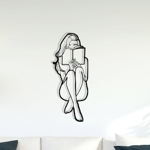 Metal Wall Decor, Woman Reading a Book, Metal Wall Art, Home Wall Hangings, Geometric Wall Art, Home Art Decor,Housewarming Gift, Naked body