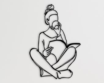 Line Wall Art, Woman Reading a Book Metal Wall Decor, Metal Wall Decor, Home Wall Hangings, Geometric Wall Art, Metal Library Wall Decor