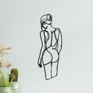 Female Body Bathroom Decor, Minimalist Line Art, Wire Wall Art, Housewarming Gift, Metal Home Wall Decor, Naked Body, Boho Design