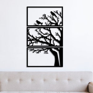 Decorazione da parete in metallo, decorazione da parete con albero della vita a 3 pannelli, decorazione da parete con albero in metallo, arte da parete lineare, decorazione per la casa con albero in metallo, arte per la casa con albero della vita in metallo