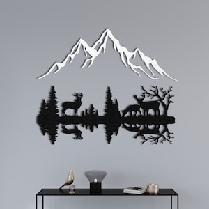 Decorazione da parete in metallo a forma di montagna, decorazione da parete in metallo con montagna e cervi, arte in metallo con colline, decorazioni per la casa in stile naturale, decorazione in metallo a forma di montagna, montagna