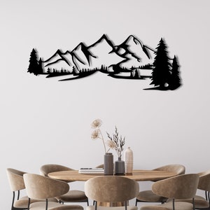 Decorazione da parete in metallo, decorazione da parete in metallo con montagna, decorazione da parete in metallo con natura montana, arte da parete in metallo con montagna, arte da parete con linee, decorazione in metallo con collina, arte per la casa