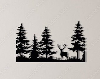 Lake and Forest Silhouette Metal Wall Art, Deer and Forest Metal Wall Decor, Forest Metal Art, Farmhouse Decor, Wall Hanging, Gift for Her