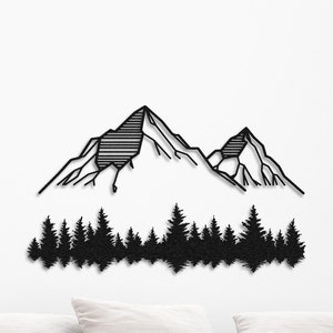 Decorazione da parete in metallo con montagne e foreste, arte da parete in metallo con montagne, grande arte da parete con montagne, decorazione in metallo con colline, decorazione da parete per esterni con natura e foreste