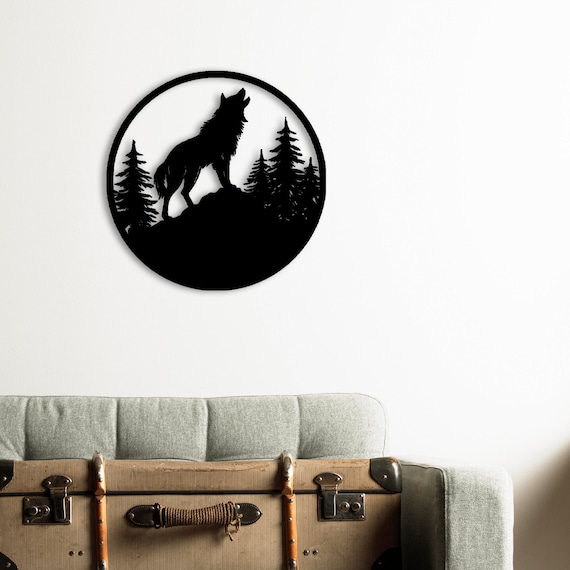 Metal Wolf Wall Decor, Wolf Wall Art, Wolf with Antlers Wall Art, Wolf Metal Wall Decor, Home Decoration, Wall Hangings, Gift for Wildlife