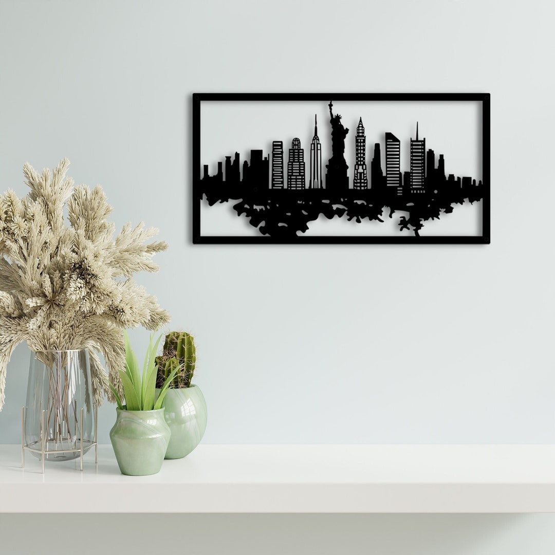 Mini Silhouette De New-York The Line - 19 Cm En Acier Noir - Déco Murale Moderne