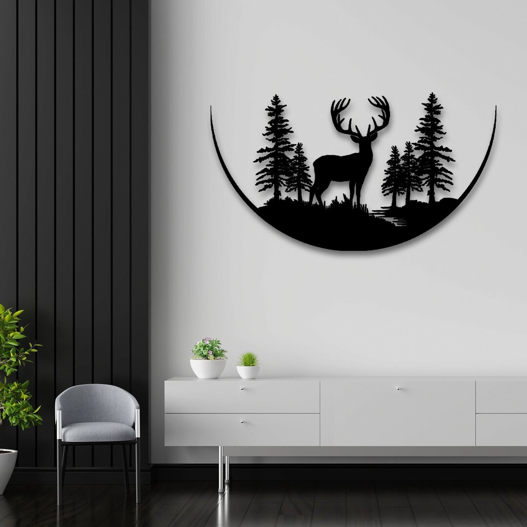 Metal Wall Decor Metal Deers Decor Tree and Mountain Metal Etsy UK