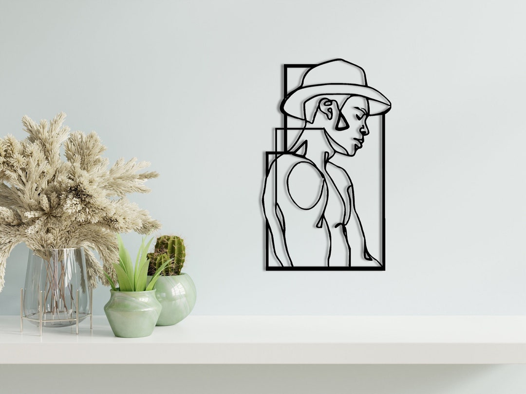 Men Wall Decor, Line Art Metal Bathroom Wall Decor, Minimalist Line Art