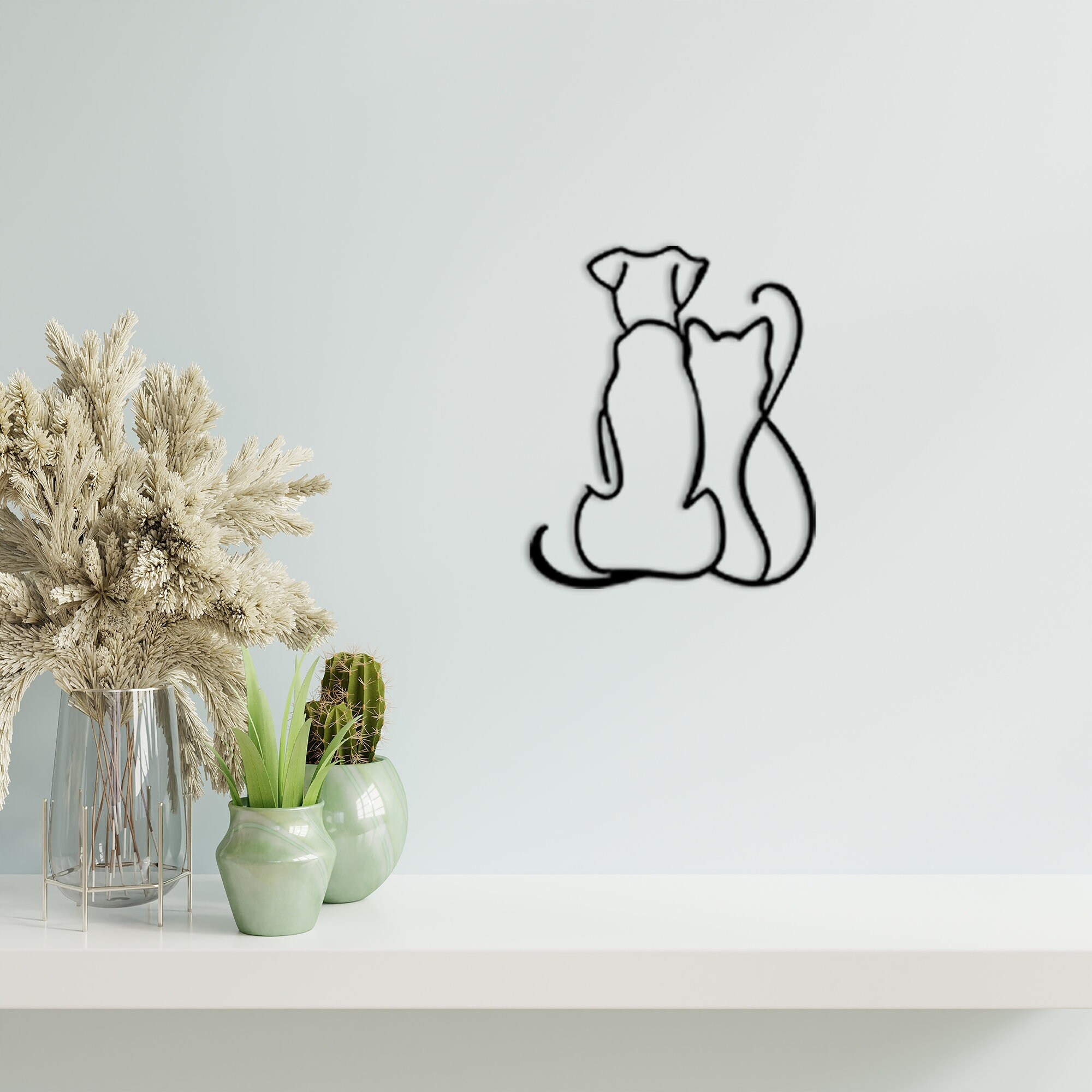 Metal Cat-Dog Decor, Minimalist Line Art, Home Wall Art, Metal Animal Wall Decoration, Interior Cat-Dog Design, Housewarming Gift, Cat-Dog