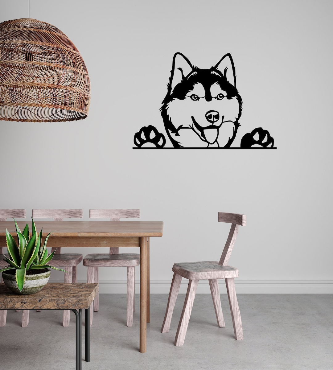 Siberian Husky Decor, Minimalist Line Art, Home Wall Art, Metal Animal